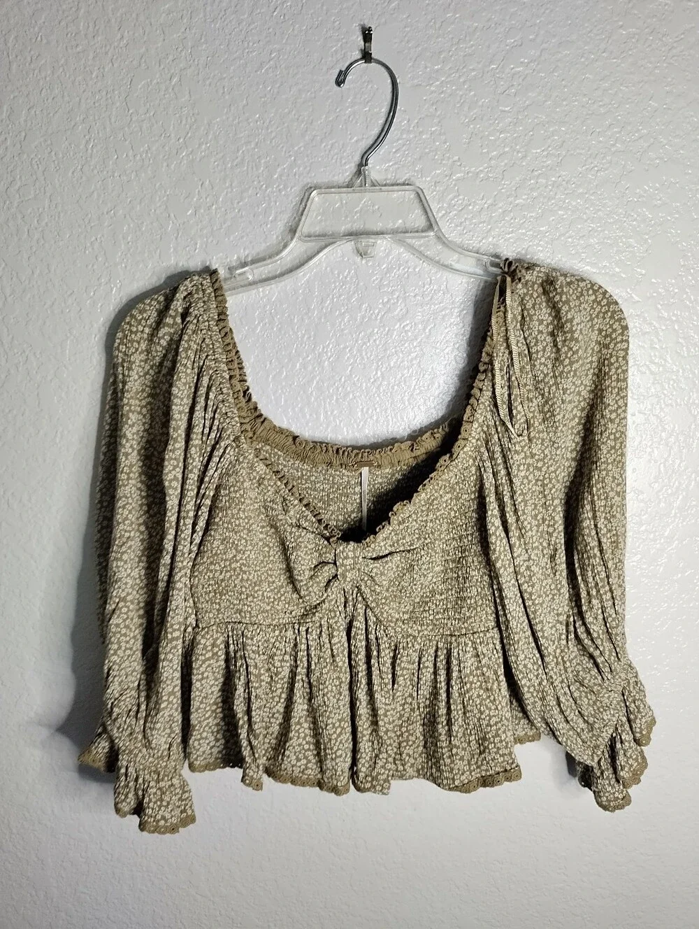 Free People Brittnee Print Smacked Peplum Top Sz Xs